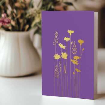 Cornflower and daisies greeting card embellished with gold foil -  designed by artist Eloise Hall - 15.7 x 11cm and blank inside