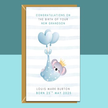 Your New Grandson - Congratulations Baby Card - Personalised - Perfect for new grandma, granddad, grandparents.