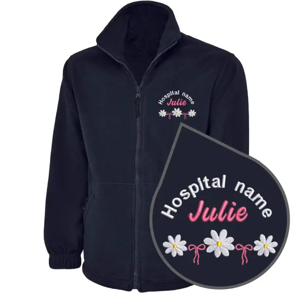 Personalised Embroidered Healthcare Fleece Jacket - Daisies & Bows - XS | UK 8