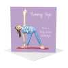 Yummy yogi female yoga birthday card for her - designed by Erica Sturla - 15cm square and blank inside, made in the UK