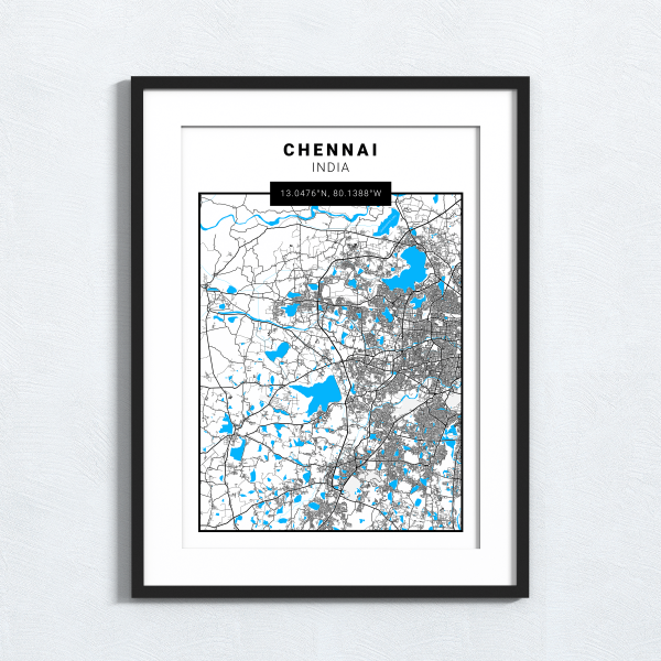 Chennai - India - Map Print - A4