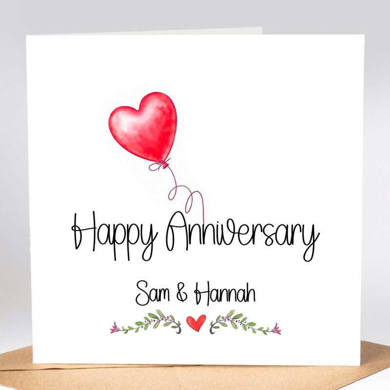 Personalised Anniversary Card For couple, Couple Anniversary Card, Happy anniversary Greeting Card Simple Red Heart Balloon Anniverysary