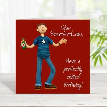 Star son-in-law birthday card for him - designed by Erica Sturla - 15cm square and blank inside, made in the UK