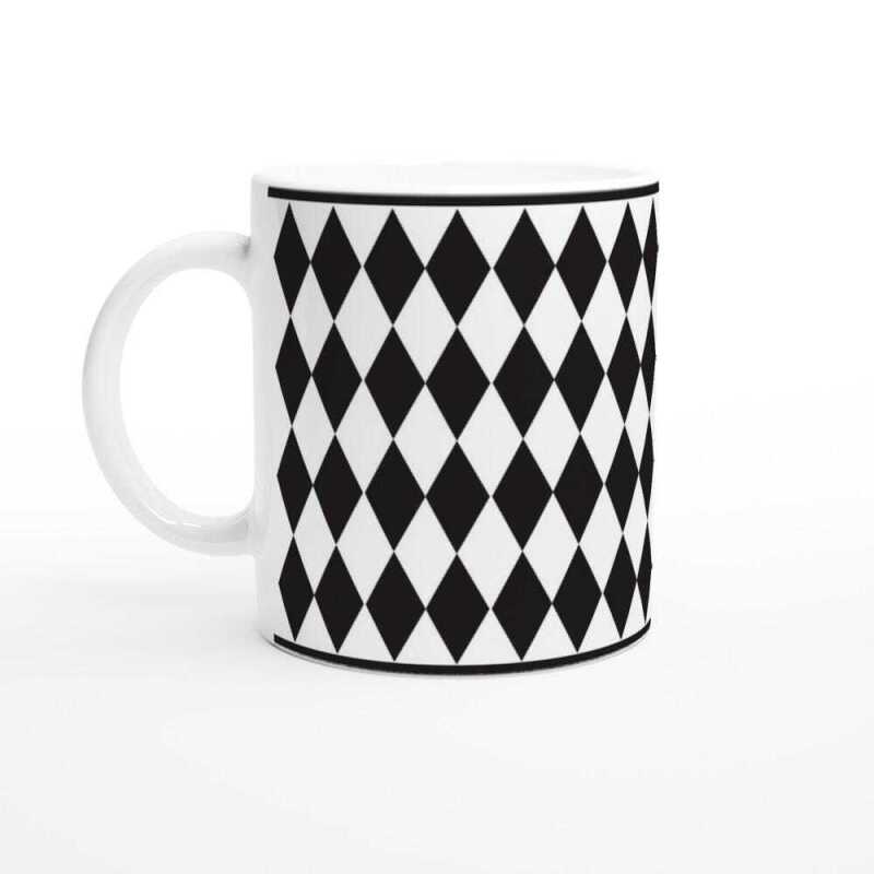 Black Checkerboard Diamond Coffee Mug - Ceramic White