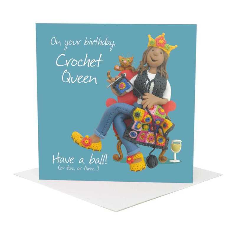 Crochet queen, funny birthday card for a crocheter - designed by Erica Sturla - 15cm square and blank inside, made in the UK