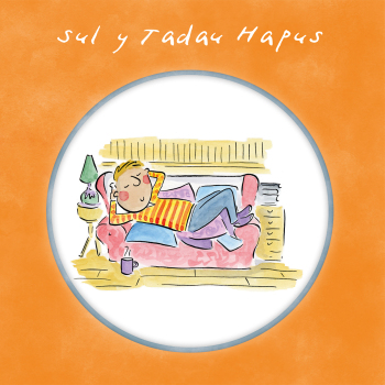 Holy Mackerel Sul y Tadau Hapus (sofa) cerdyn Cymraeg. Welsh language Fathers Day card for Dad/Tad. 15cm square and blank inside for your own message.