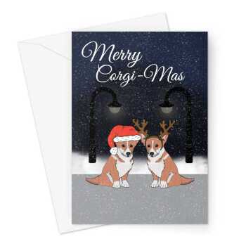 Merry Christmas Card - Cute Corgi Dogs - A5 Greeting Card