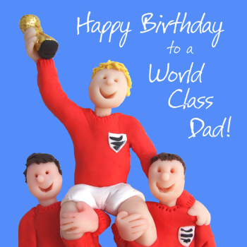 Holy Mackerel world class dad football themed birthday card for a father - designed by artist Erica Sturla - 15cm square and blank inside for your message - made in the UK
