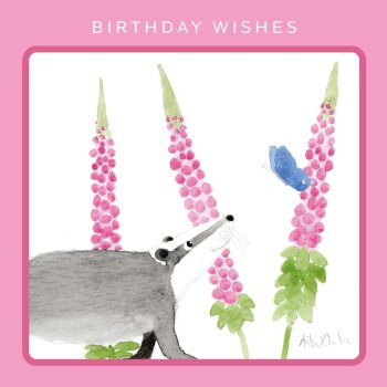 Holy Mackerel Badger Walks nature and wildlife themed birthday card by Ailsa Black - 15cm square - blank inside