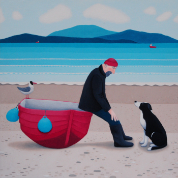 Holy Mackerel pep talk beach themed art card for him or her - designed by artist Ailsa Black - 15cm square and blank inside for your message