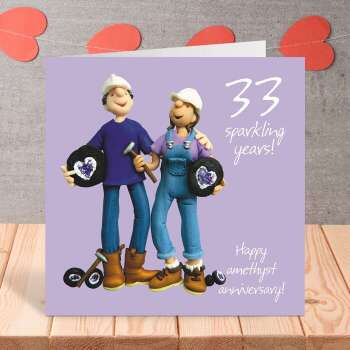 33rd Anniversary Card - Fun Amethyst Wedding Anniversary - Polymer Clay Art by Erica Sturla - Made in the UK