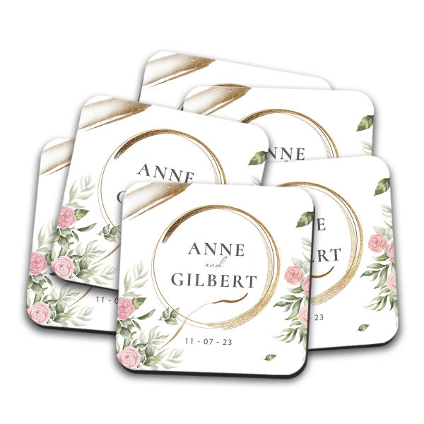 Wedding Favour Coaster For Guests - Golden Floral