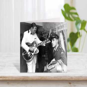 Elvis Presley & Bill Haley playing in brooklyn high school, vintage photographic card   - 12.6 x 17.7cm and blank inside - made in the UK