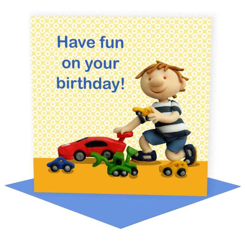 Have fun on your birthday - child's birthday card designed by Erica Sturla - 15cm square and blank inside, made in the UK