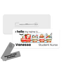 #hello my name is... Name Badge - Watercolour Christmas Tree Train