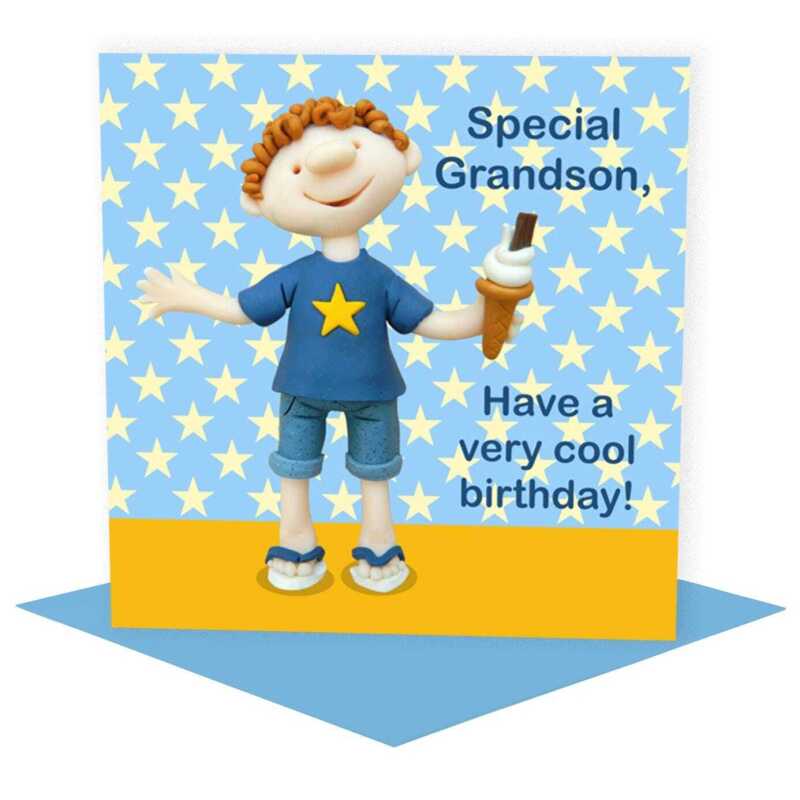 Special grandson birthday - child's birthday card designed by Erica Sturla - 15cm square and blank inside, made in the UK