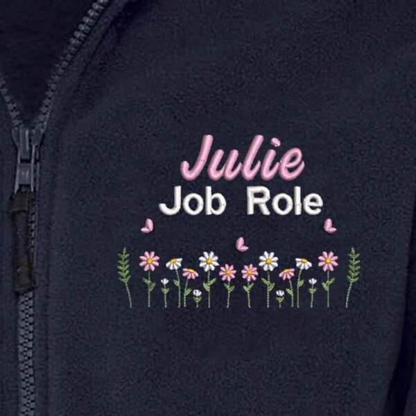 Personalised Embroidered Healthcare Fleece Jacket - Daisies & Butterflies - XS | UK 8