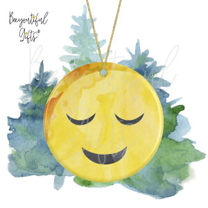 Watercolour Emoji Ceramic Christmas Tree Decoration - Relieved