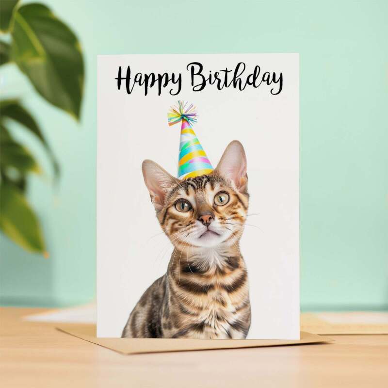 Birthday Card For Anyone Birthday Card For Friend Birthday Card For Her or For Him Bengal Cat Birthday Card For Son or Daughter - Large (5x7) / Blank Message
