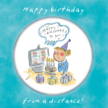 Holy Mackerel Birthday at a distance, a 15cm square birthday card featuring Rosie Brooks artwork, blank inside for your message