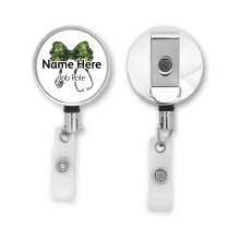 Personalised Metal ID Reel - Shamrock Coquette Bow Ribbon