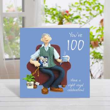 100th  birthday card for him - designed by Erica Sturla - 15cm square and blank inside, made in the UK