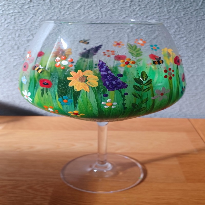 Hand Painted Floral Gin Glass