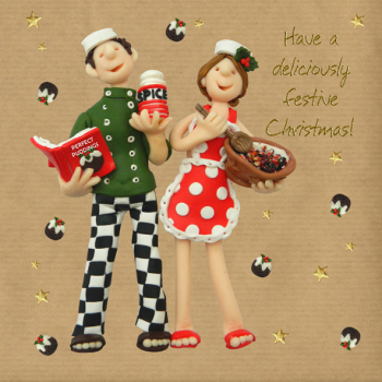 Holy Mackerel Delicious Christmas, a festive foiled Christmas card designed by Erica Sturla, 15cm square & blank inside for your message.