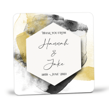 Wedding Favour Coaster For Guests - Black & Gold Splash