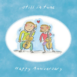 Still in Tune Music Themed Anniversary Greetings Card by Artist Rosie Brooks. Card is 150mm Square.
