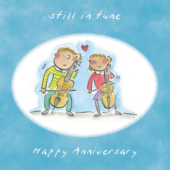 Still in Tune Music Themed Anniversary Greetings Card by Artist Rosie Brooks. Card is 150mm Square.