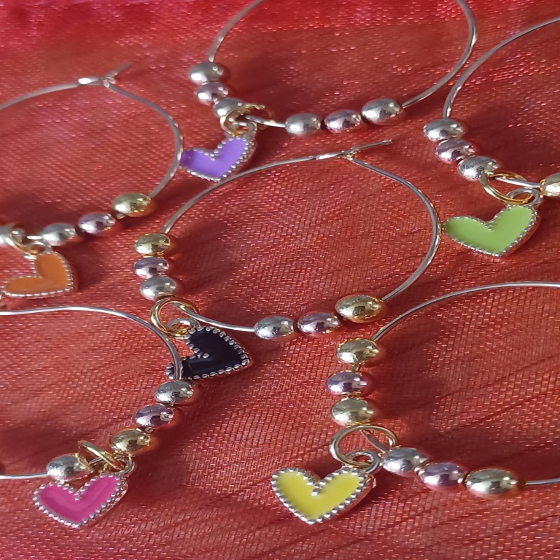 Set of 6 Wine Glass Charms with Love Hearts