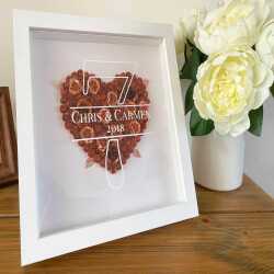 7th Anniversary Gift, Copper Heart Shadow Box, Personalised Copper Flowers, 7 Year Anniversary Frame, Custom Wedding Anniversary Gift