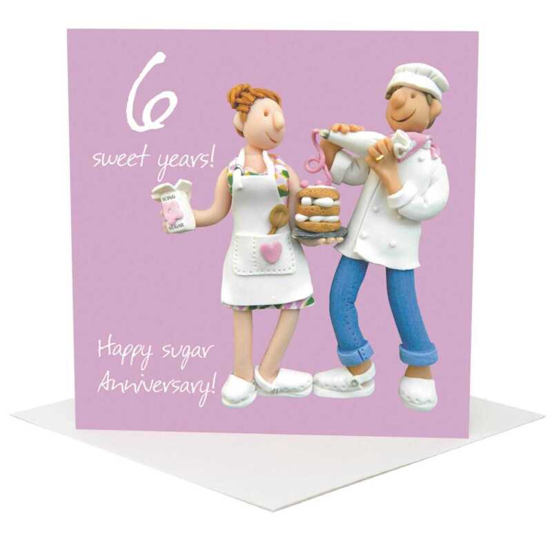 6th anniversary card (sugar anniversary) - designed by Erica Sturla - 15cm square and blank inside, made in the UK