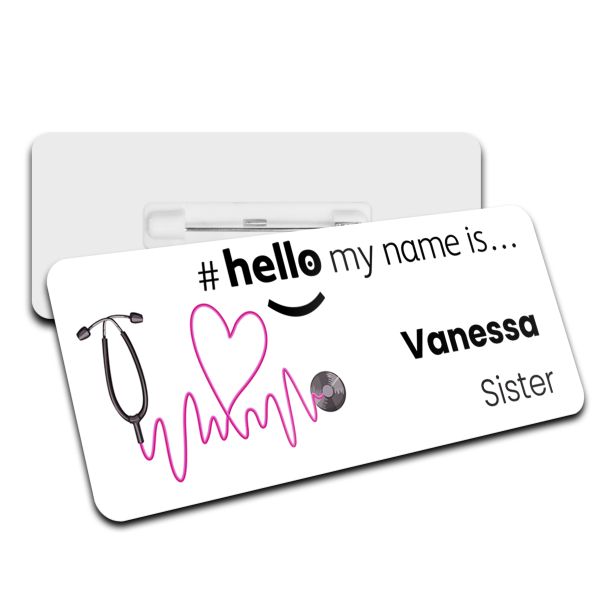 Name Badge - Pink Stethoscope Hello My Name is...