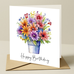 Floral Birthday Cards - Bright Colourful Floral Card - Standard Smooth Card