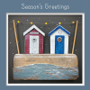 Holy Mackerel Cosy Corner & North Star coastal themed Christmas beach hut card by artist Seth Draper 15cm square with envelope. Blank inside for your message