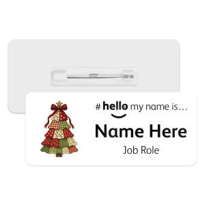 #hello my name is... Name Badge - Retro Patchwork Christmas Tree