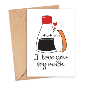Anniversary Card - I Love You Soy Much - Medium (Approx. A5 | 148mm x 210mm | 5.8in x 8.3in) - Luxury Linen Textured Card