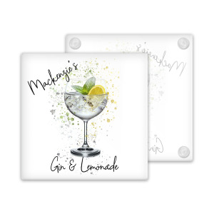 Personalised Gin & Lemonade Glass Coaster with Splash Effect