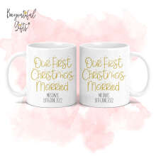 Personalised Wedding Mug Set - Our First Christmas Married