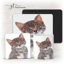 Kitten - Ceramic Mug, Hardboard Coaster & Placemat Set - Kitten