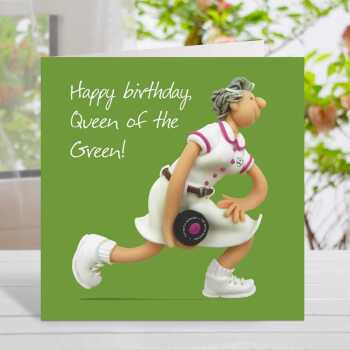 Queen of the green birthday card for her - designed by Erica Sturla - 15cm square and blank inside, made in the UK