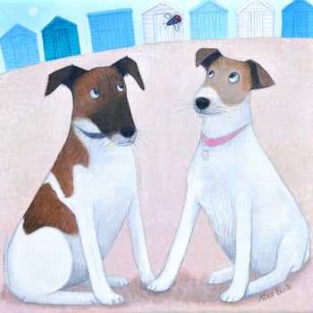 Holy Mackerel Stella and Murray dog themed art card for him or her - designed by artist Ailsa Black - 15cm square and blank inside for your message