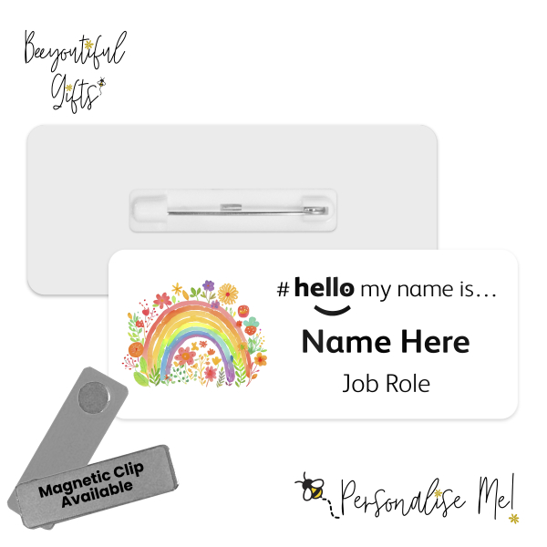 #hello my name is... Name Badge - Rainbow Flowers