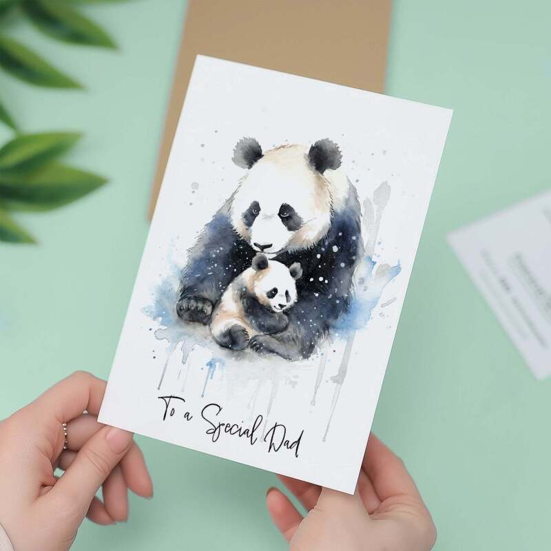 Birthday Card For Dad Card for Fathers Day Birthday Card For Her Birthday Gift For Dad Happy Birthday Card For Dad with Panda Illustration - Large (5x7) / Blank Message