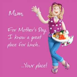 Holy Mackerel great place for lunch Mother's Day card - designed by artist Erica Sturla - 15cm square and blank inside for your message - made in the UK