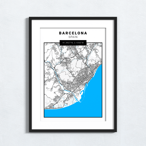 Barcelona - Spain - Map Print - A4