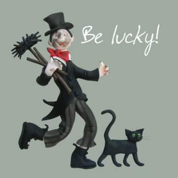 Holy Mackerel chimney sweep be lucky good luck card for him or her - designed by artist Erica Sturla - 15cm square and blank inside for your message - made in the UK