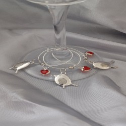 Robin and Heart Wine Glass Charm